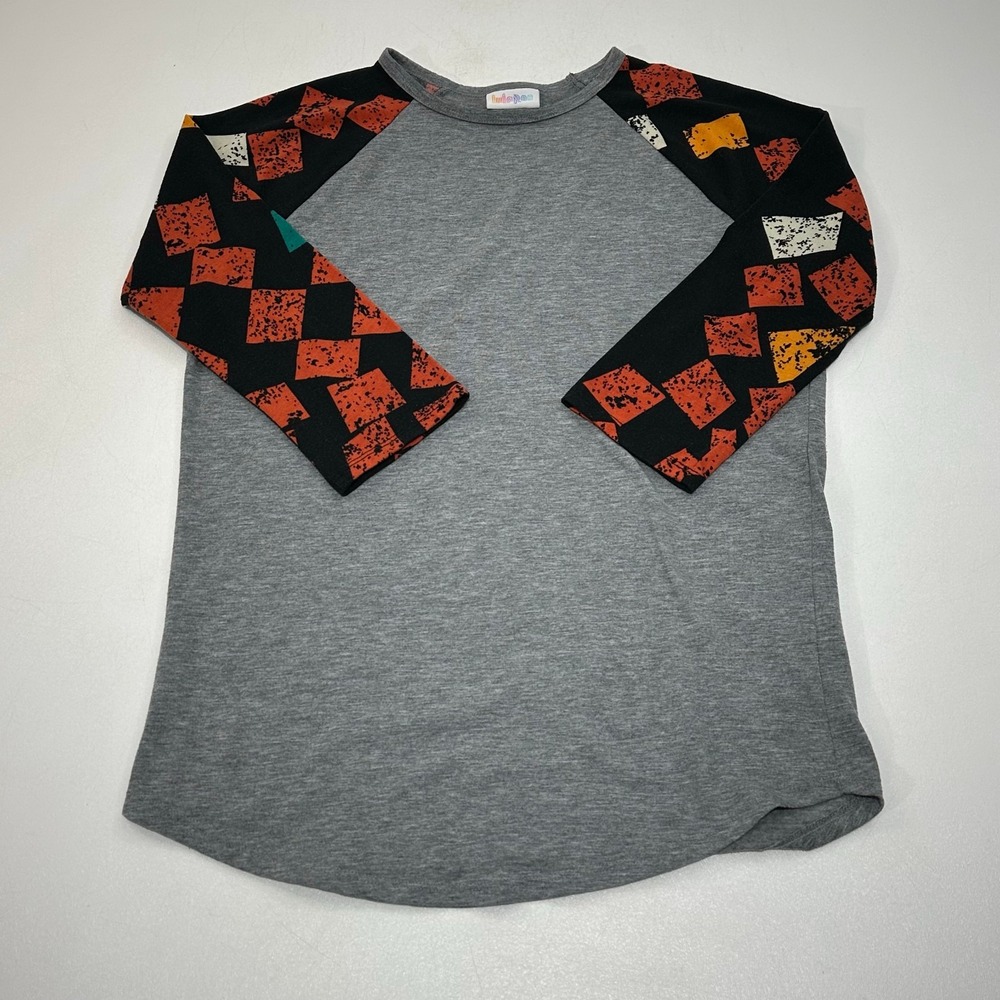 LuLaRoe Women's Raglan 3/4 Sleeve Top Heather Gray Black Geometric Size S